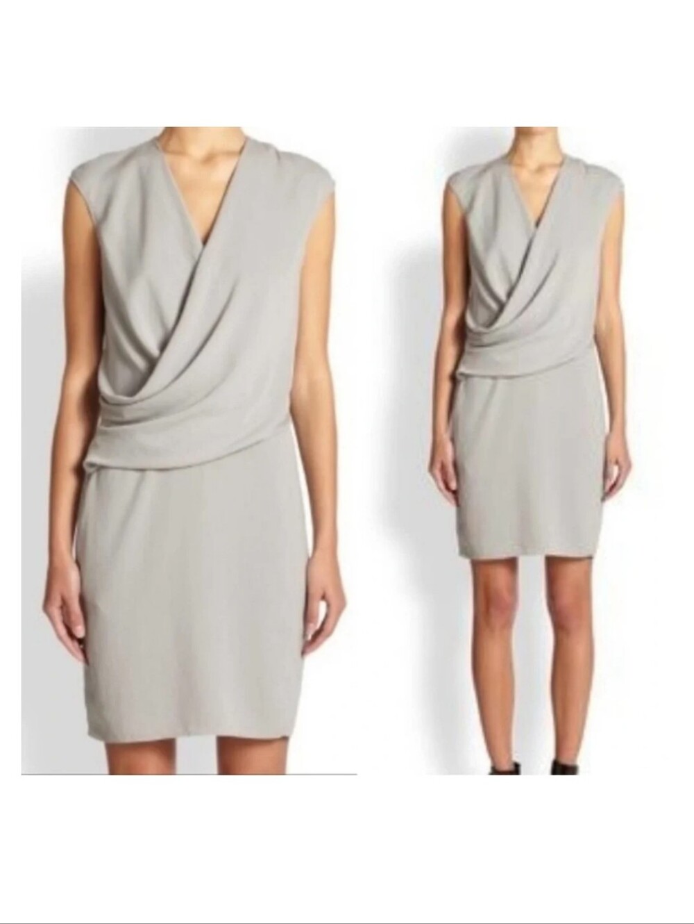 Helmut Lang Sleeveless Draped Midi Dress in Gray